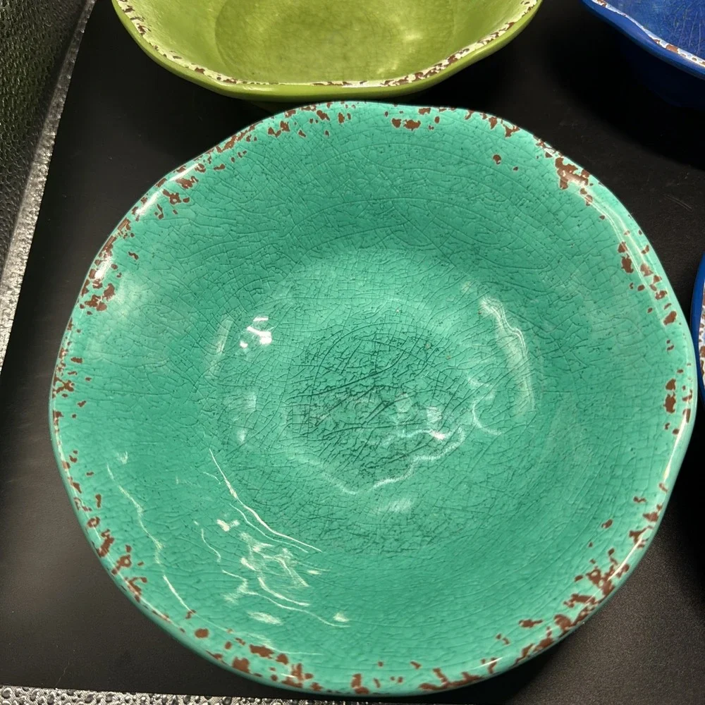Pier 1 Carmelo Crackle Melamine Bowls Lot Of 4 Party Multicolor Cereal Salad Set